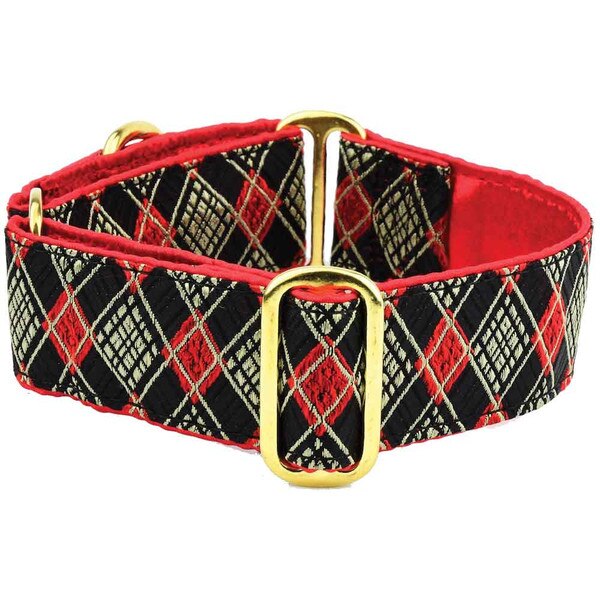 Martingale Dog Collar Black Argyle Brass Hardware 1.5" Md