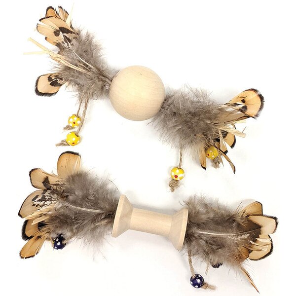 Spot Love The Earth Cat Toy Natural Wood & Feathers