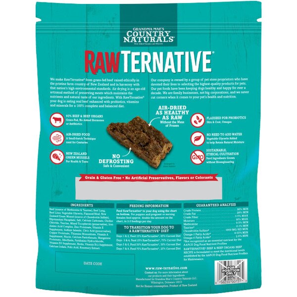 Grandma Maes Rawternative Air Dried Dog Food Beef 3 lb