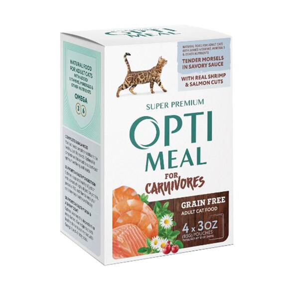 OptiMeal Shrimp & Salmon Wet Cat Food 3oz. 4 pouch pk